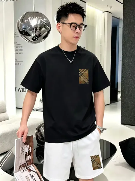 Burberry Check Patch T-Shirt Black and White Shorts Set Casual Set - 5