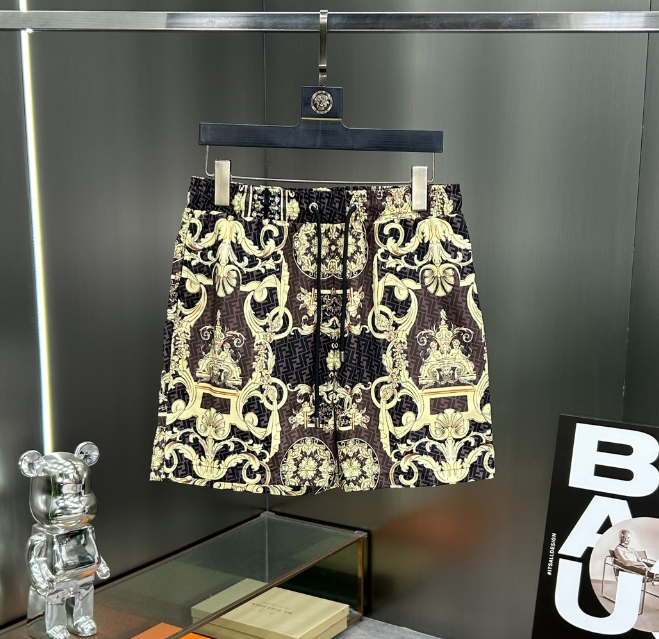 Versace Logo Print White Blue Geometric Pattern Swim Trunks