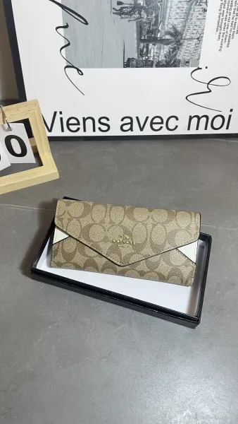 Coach Signature Envelope Long Wallet Beige Multicolor - 1