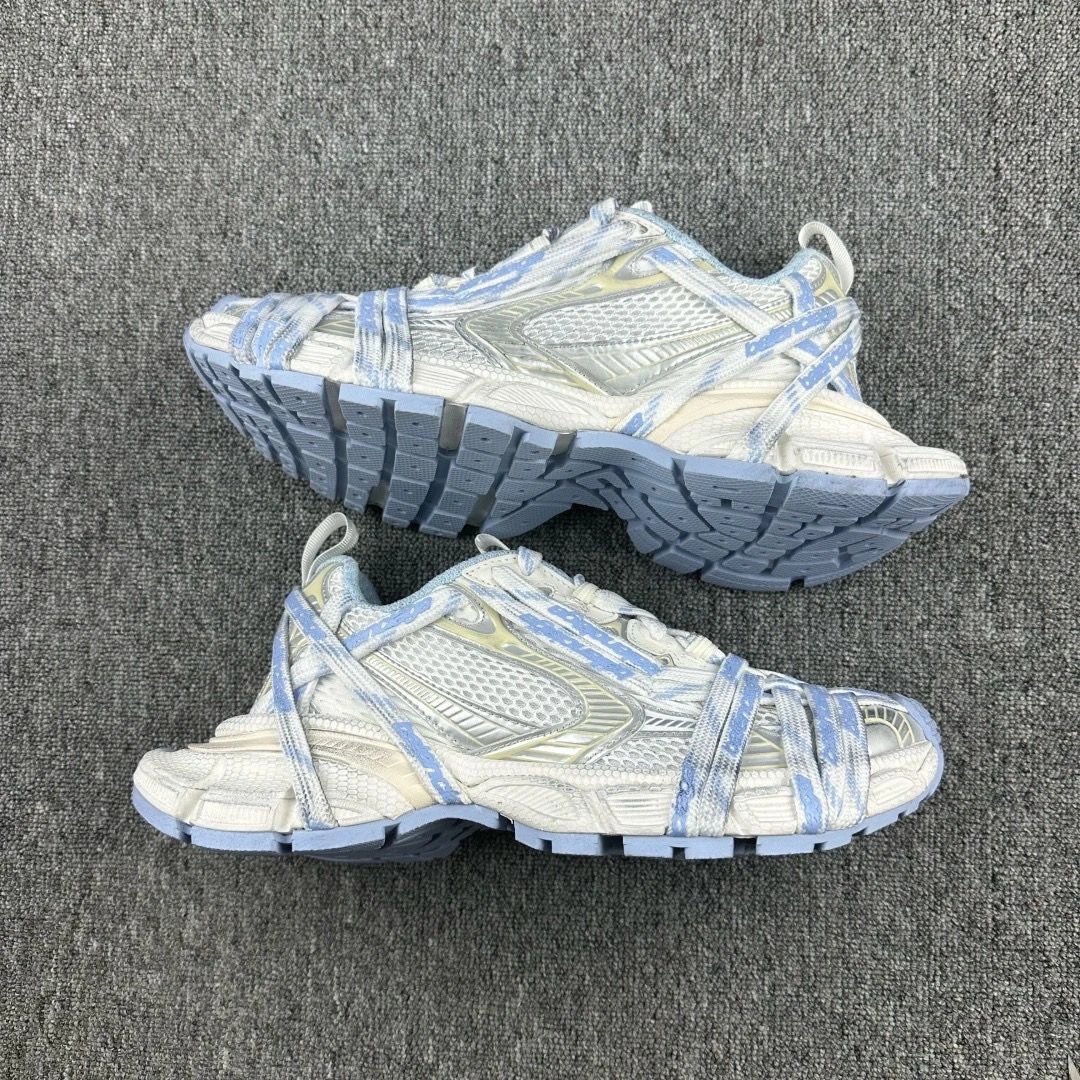 Balenciaga Triple S White and Blue Sneakers
