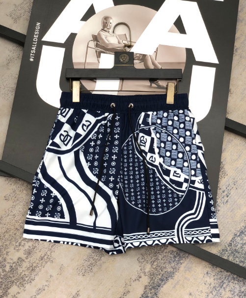 Versace Logo Print White Blue Geometric Pattern Swim Trunks