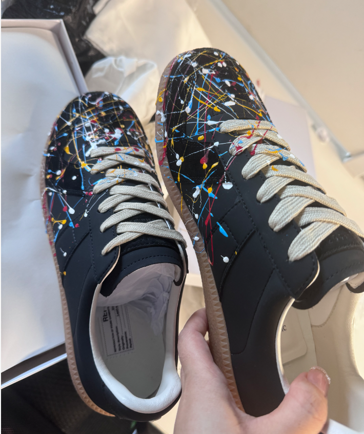 Maison Margiela Replica Black Multicolor Paint Splatter Sneakers