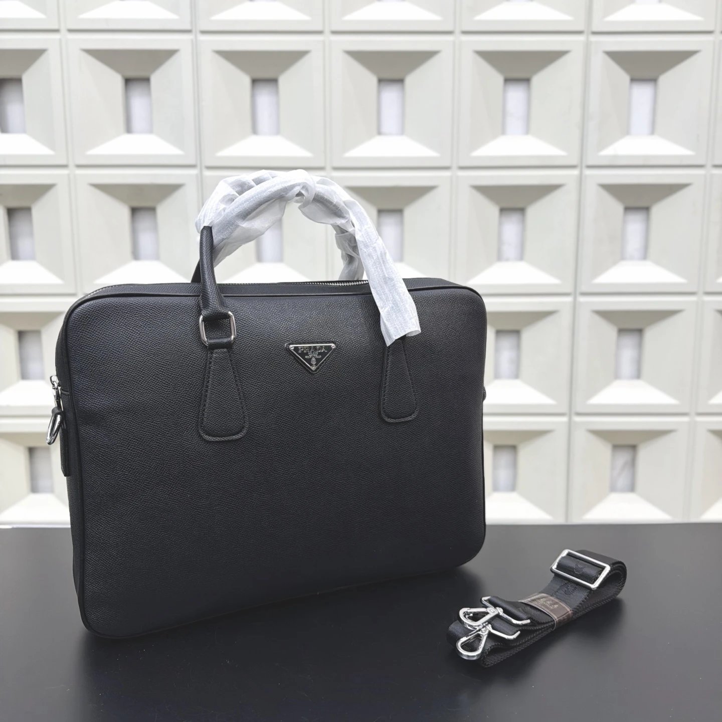 Prada Saffiano Leather Briefcase Black Messenger Bag