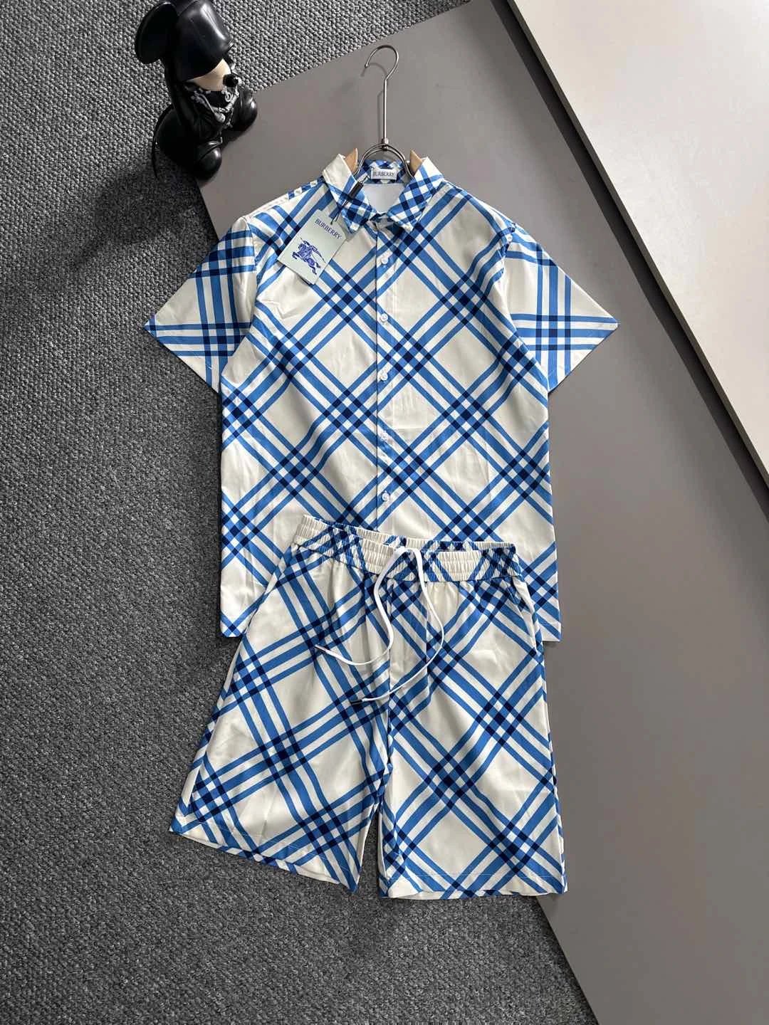 Moncler Short Sleeve Shirt Blue Red Black Plaid Casual