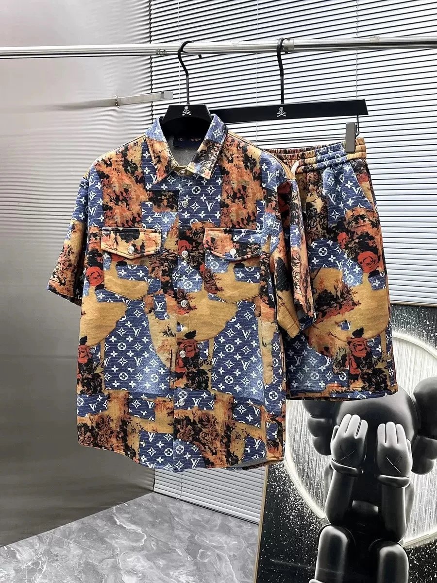 Louis Vuitton Monogram Gradient Blue Brown Short Sleeve Shirt And Shorts Set