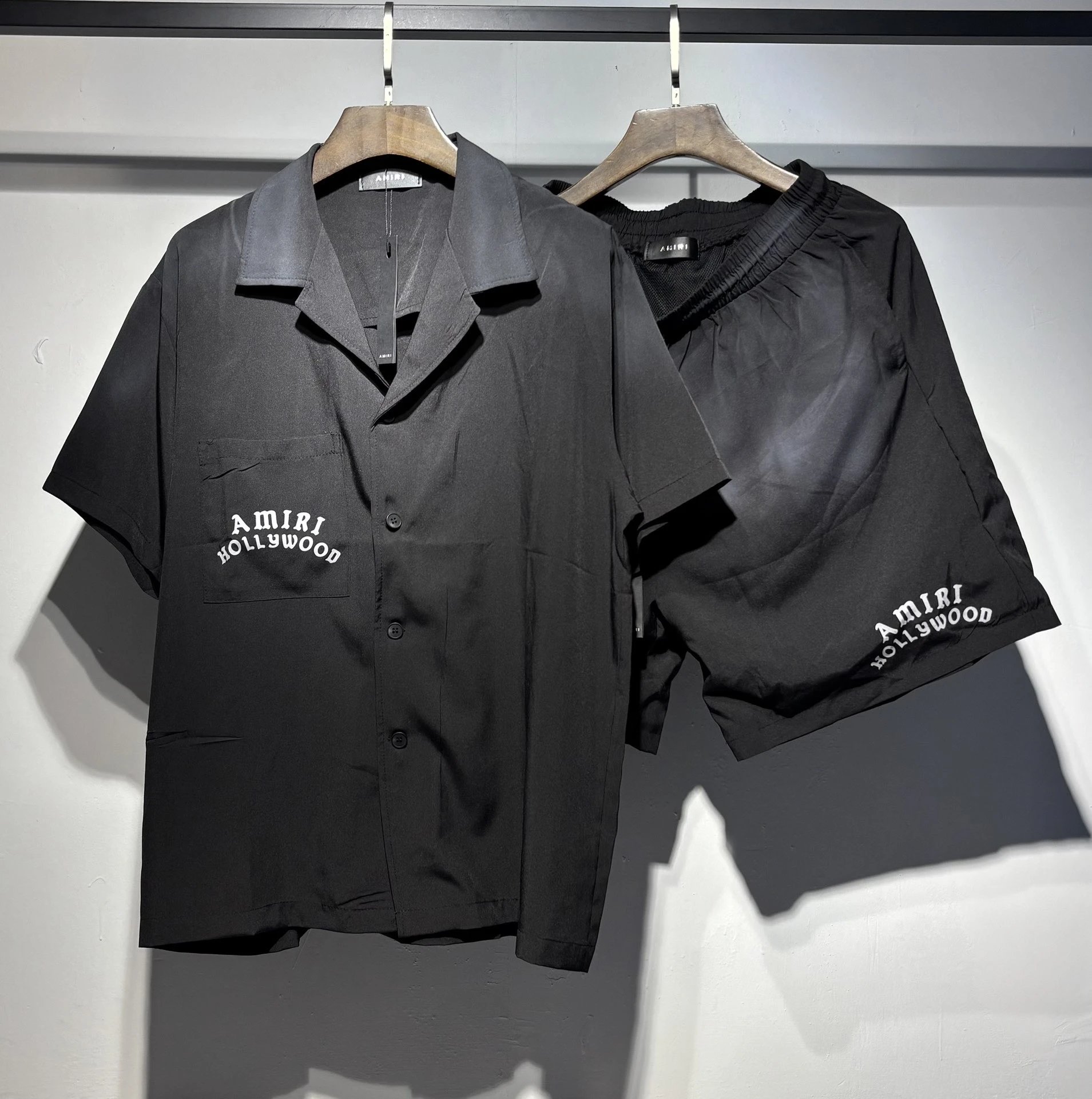 Black Graphic Print Short Sleeve Shirt and Shorts Set