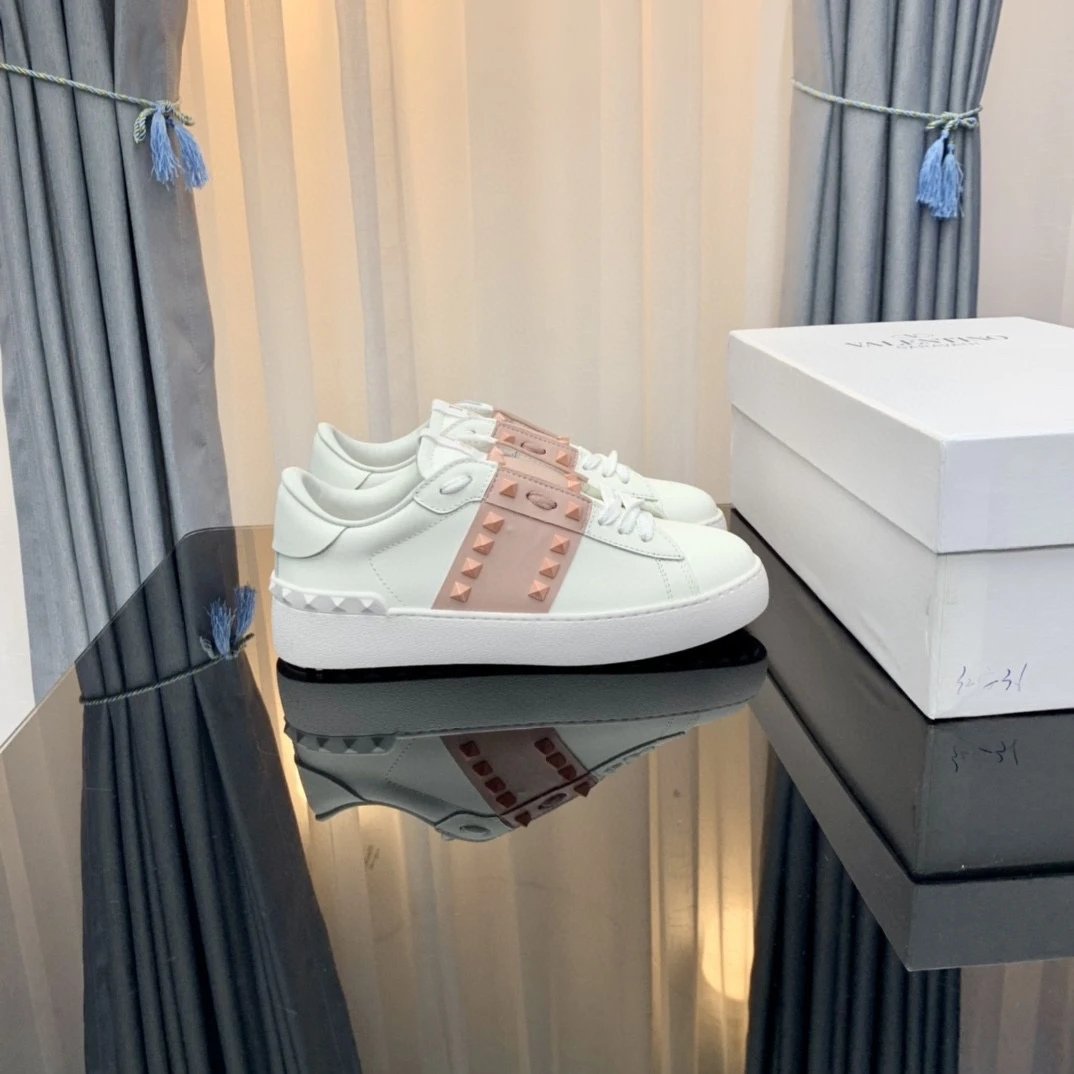 Valentino Rockstud Leather Sneakers White with Black Stud Strap - 5