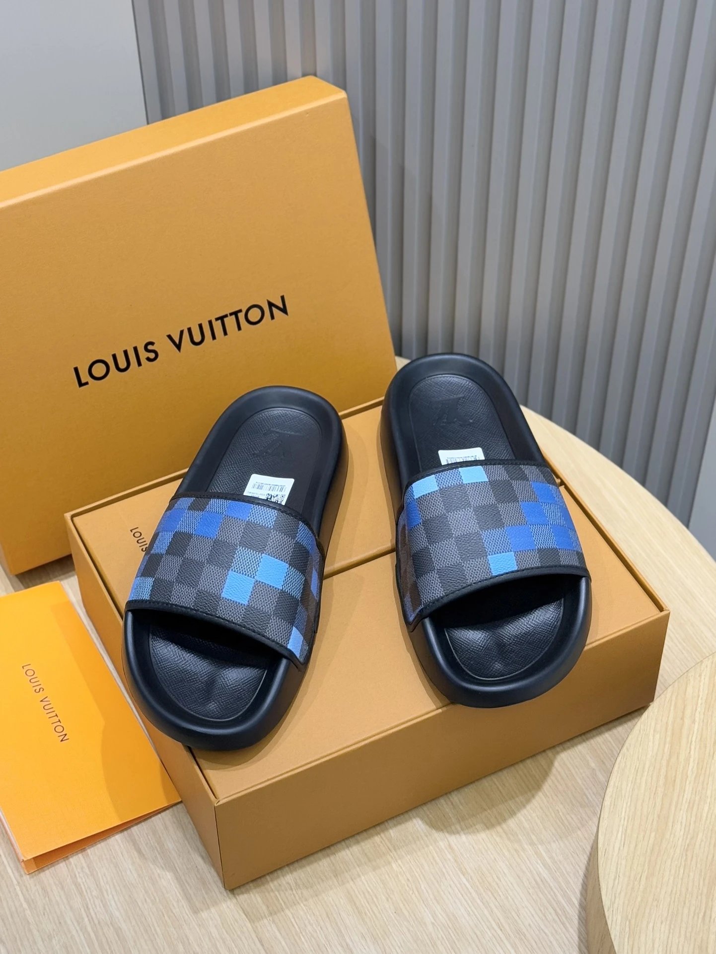 Louis Vuitton Slide Black Monogram Print Slippers