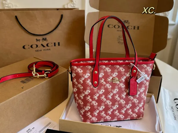 Coach Mini Town Tote Red Carriage Print Handbag - 1