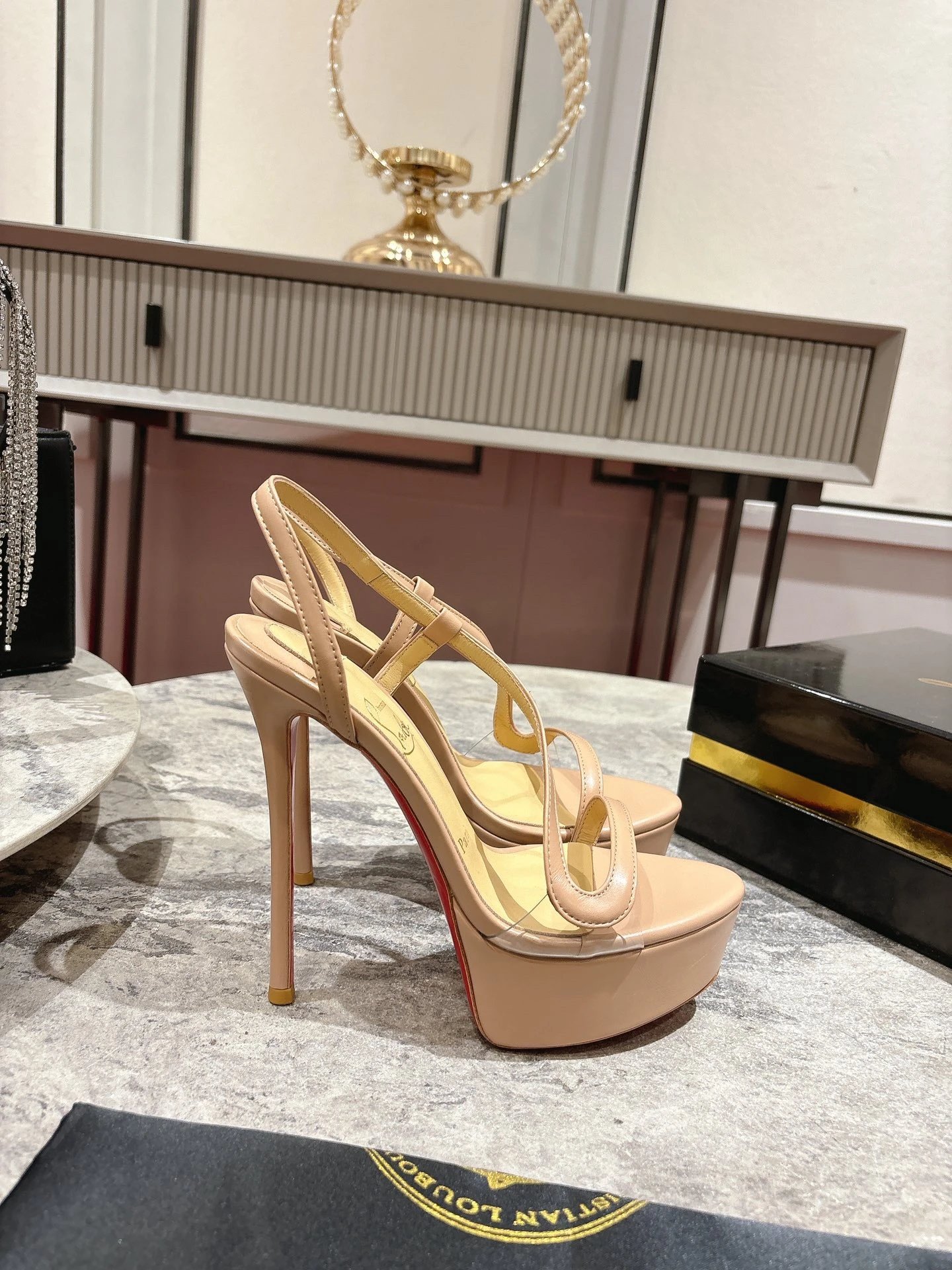 Christian Louboutin Pigalle Follies Black Patent Leather Platform Sandals