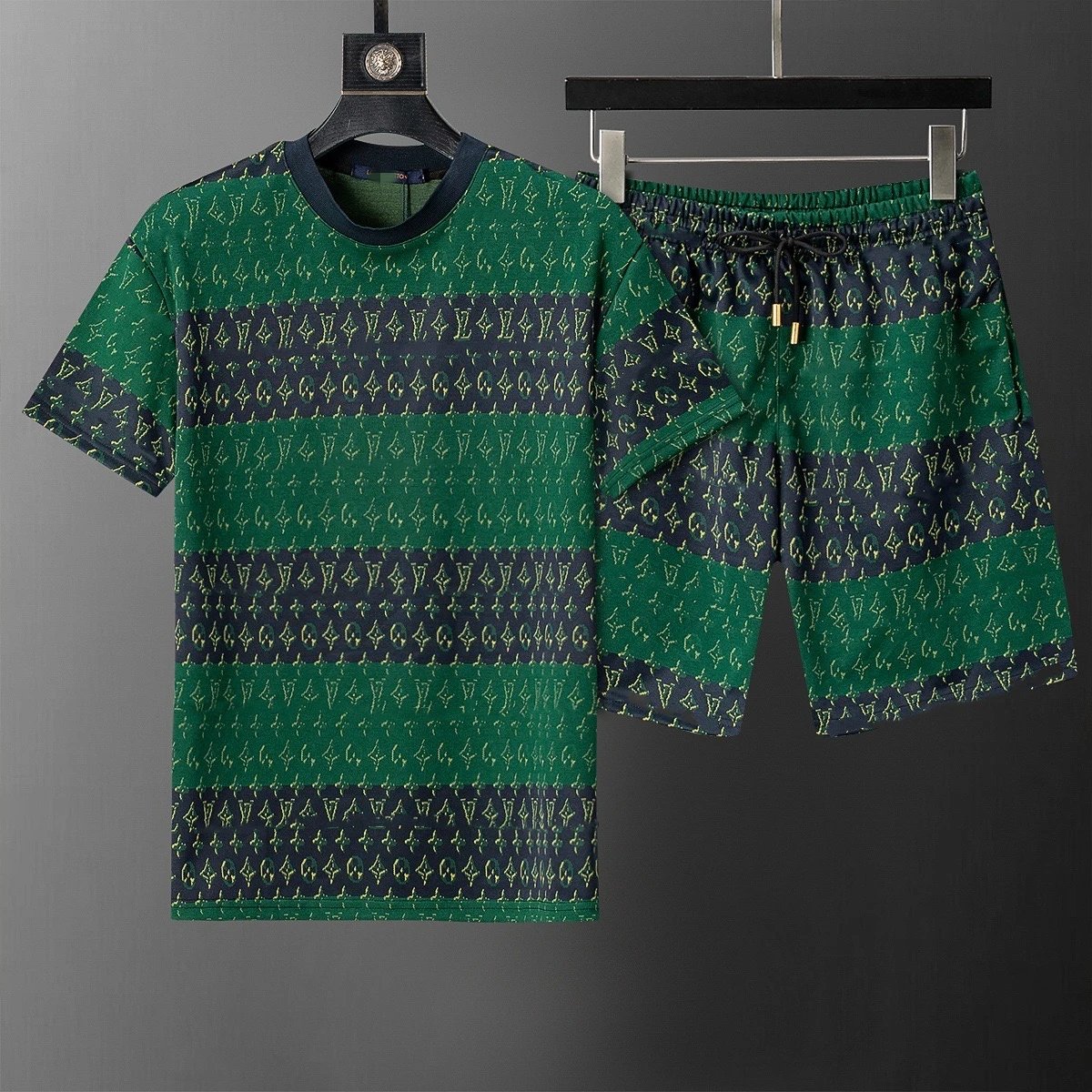 Dior Oblique Print Dark Gray Short Sleeve Shirt And Shorts Set