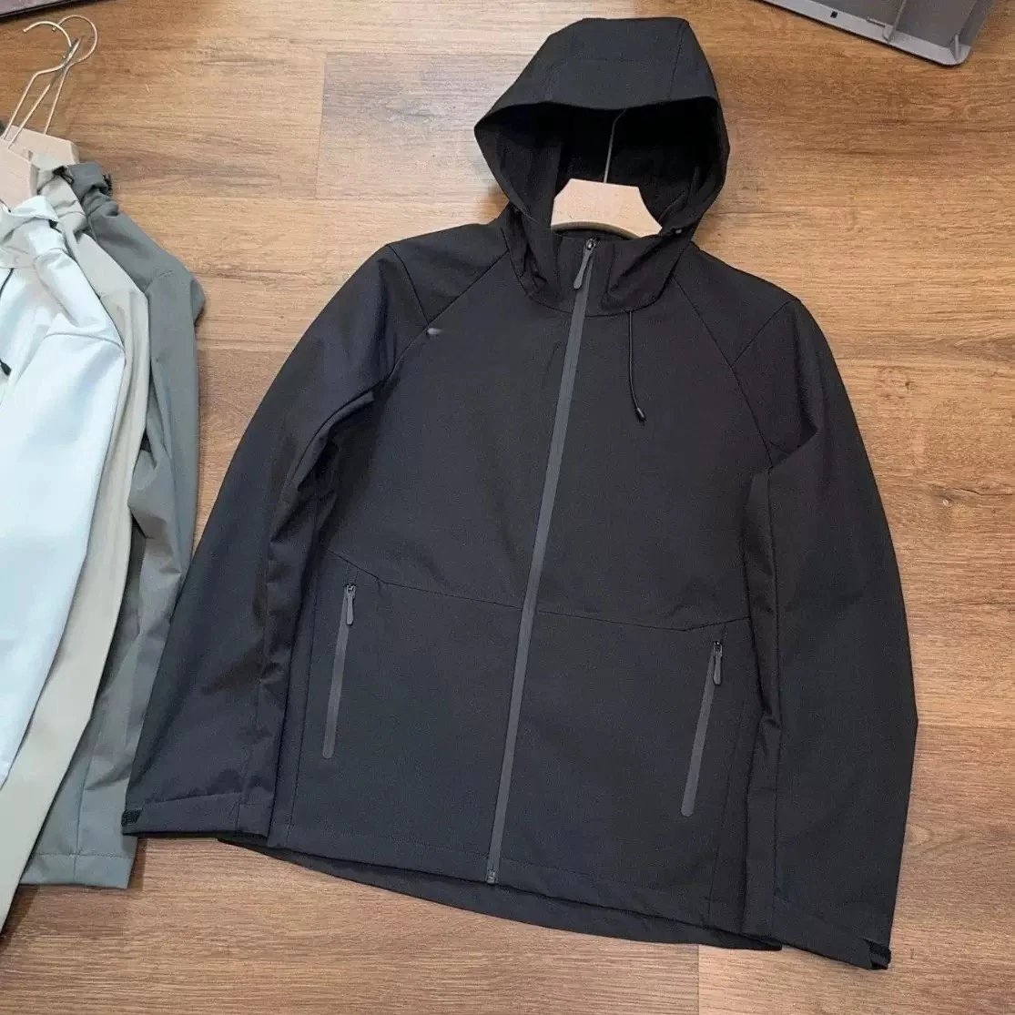 Waterproof Hooded Windbreaker Jacket Gray Black White Beige Outdoor Sport