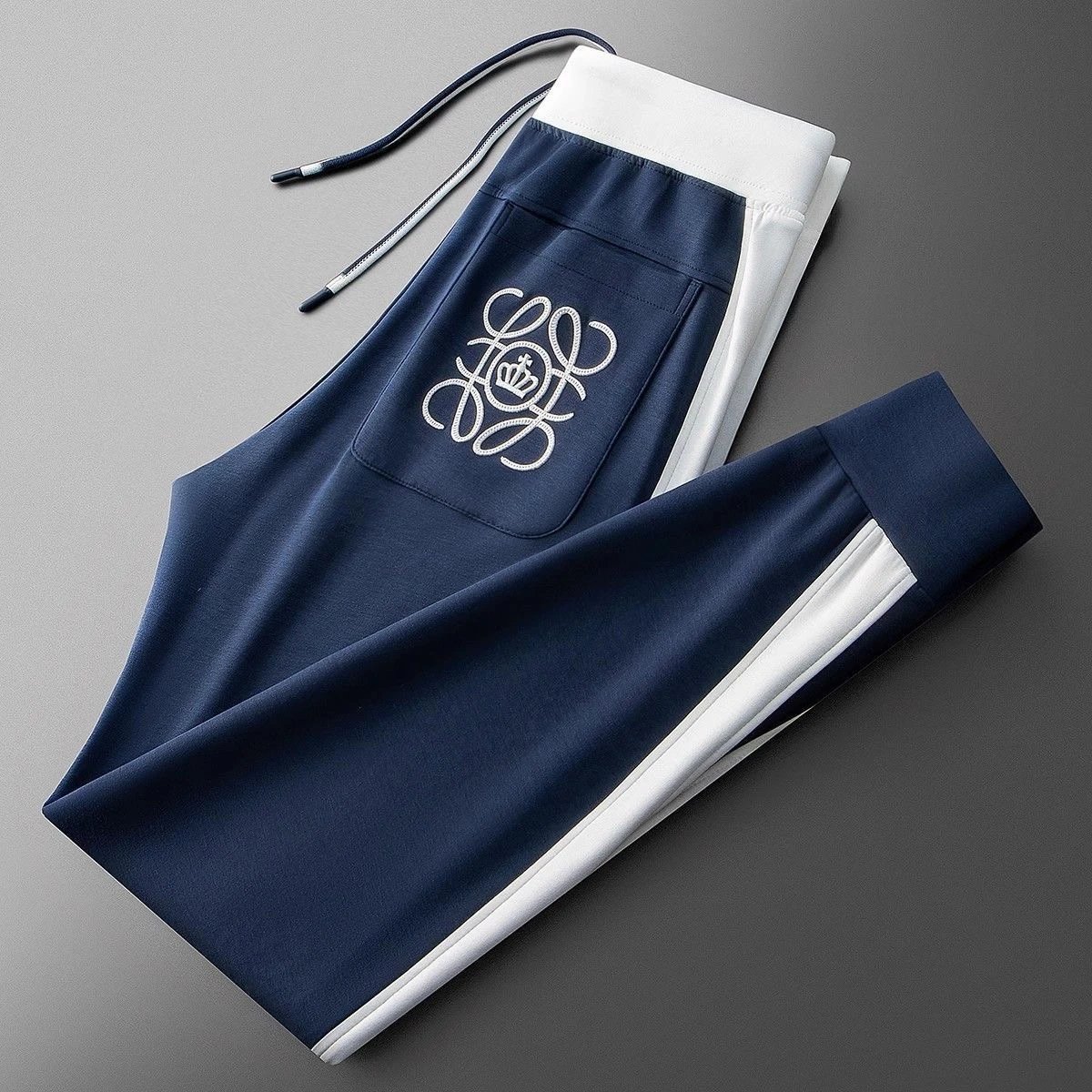 Luxury Embroidered Logo Beige Brown Track Pants