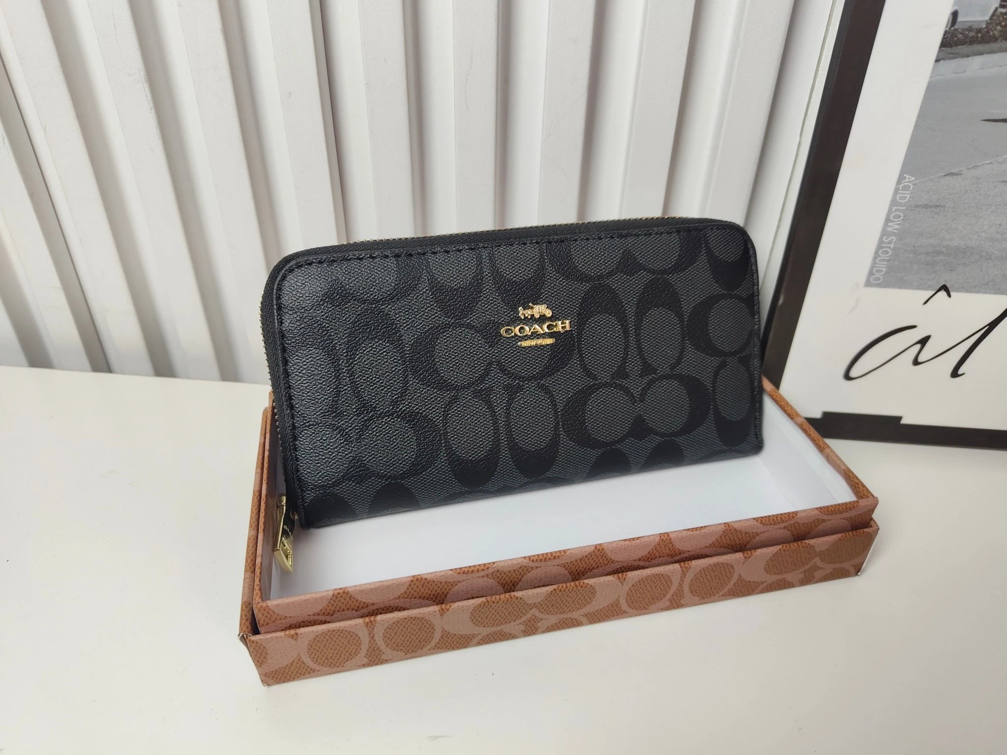 Coach Signature PVC Long Wallet Black
