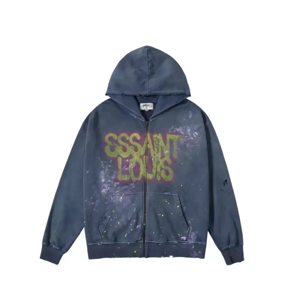Saint Louis Future Vintage Black Distressed Graphic Hoodie