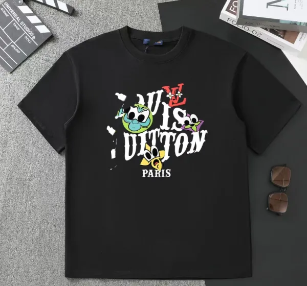 Design LV x Cartoon Characters Graphic Print Black T-Shirt Tops.t Shirts - 1