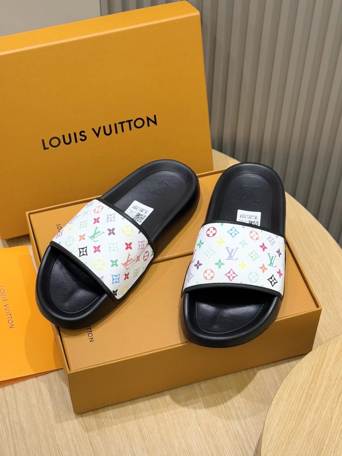 Louis Vuitton Slide Black Monogram Print Slippers