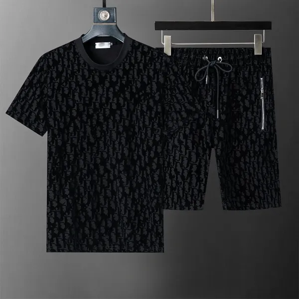 Dior Oblique Print Short-Sleeve Shirt and Shorts Set Black - 2