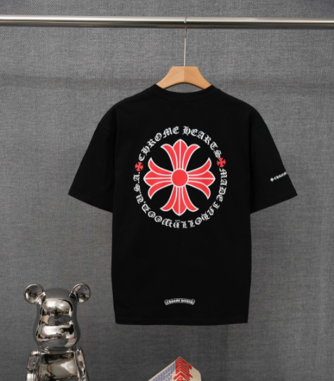Chrome Hearts Black Floral Cross Print Graphic T-Shirt