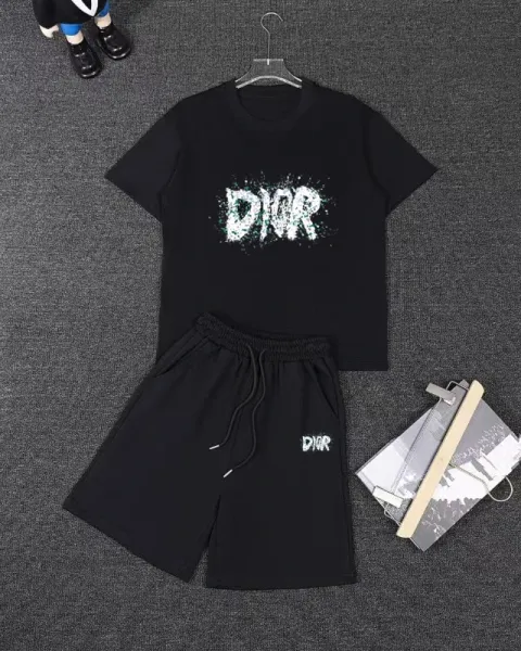 Dior Graphic Print Black T-Shirt and Shorts Set - 1