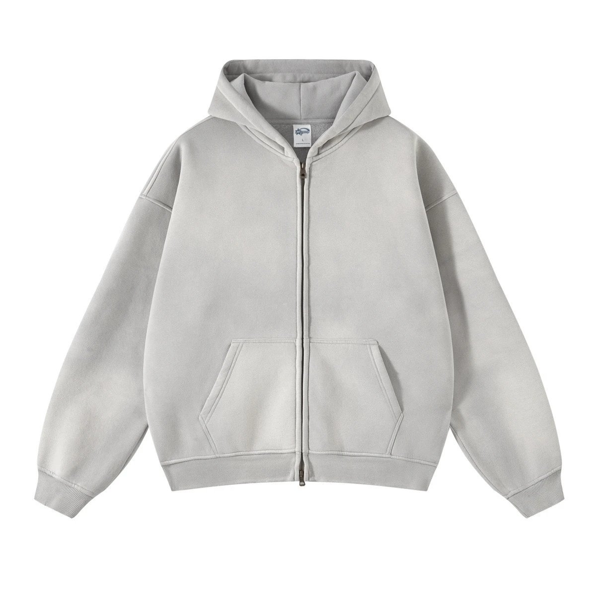 Washed Black Oversized Zip-Up Hoodie