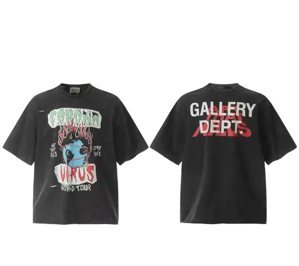 Gallery Dept Corona Virus World Tour Black Oversized T-Shirt - 1
