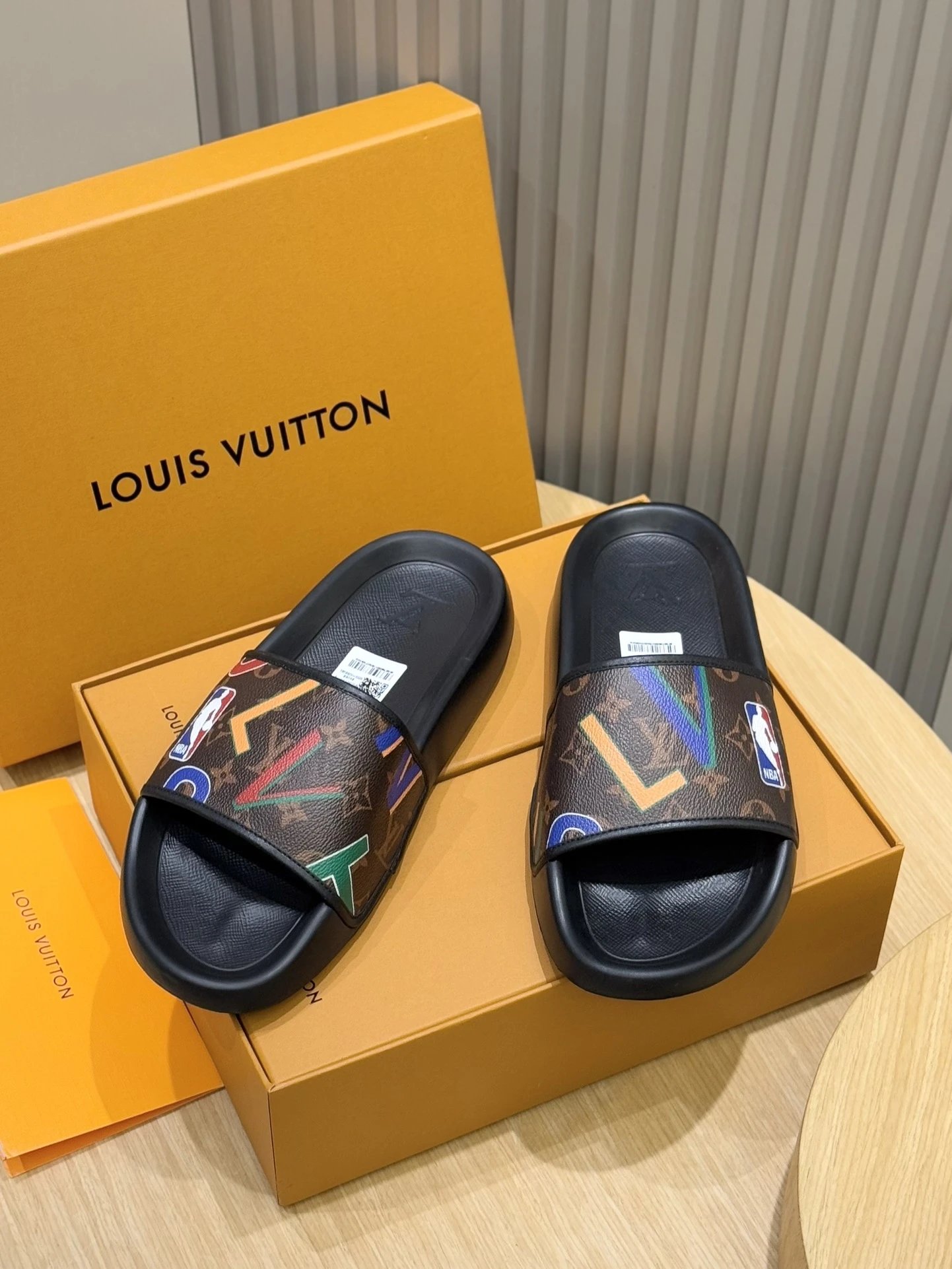 Louis Vuitton Slide Black Monogram Print Slippers