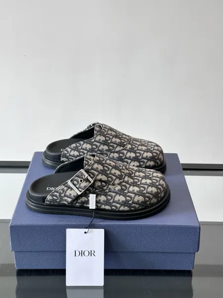 Dior Oblique Print Mule Slippers Beige Black Shoes - 3