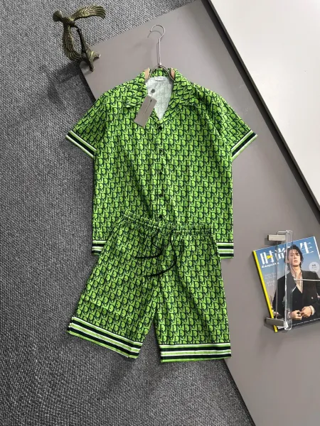 Dior Oblique Print Short-Sleeve Shirt and Shorts Set Lime Green - 1