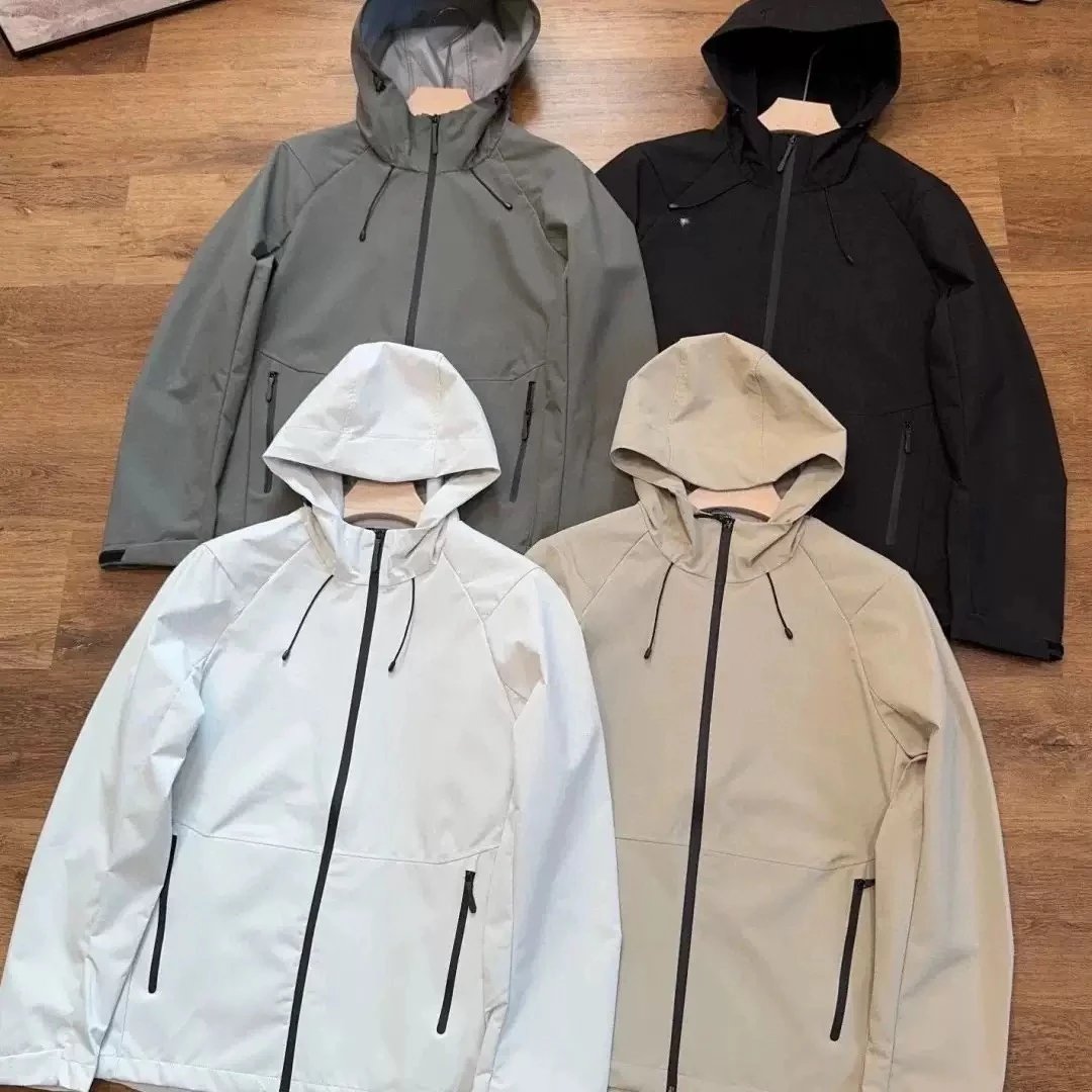 Waterproof Hooded Windbreaker Jacket Gray Black White Beige Outdoor Sport