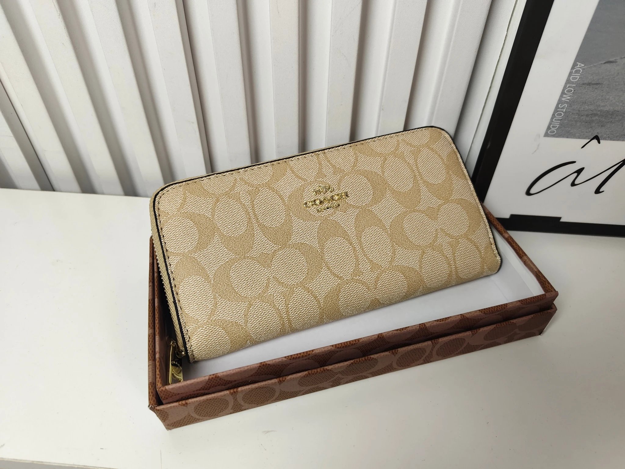 Coach Signature Canvas Long Wallet Beige Wallet