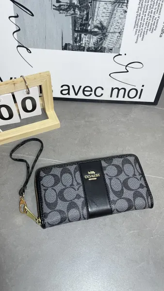 Coach Signature Print Wristlet Wallet in Gray and Black - 1