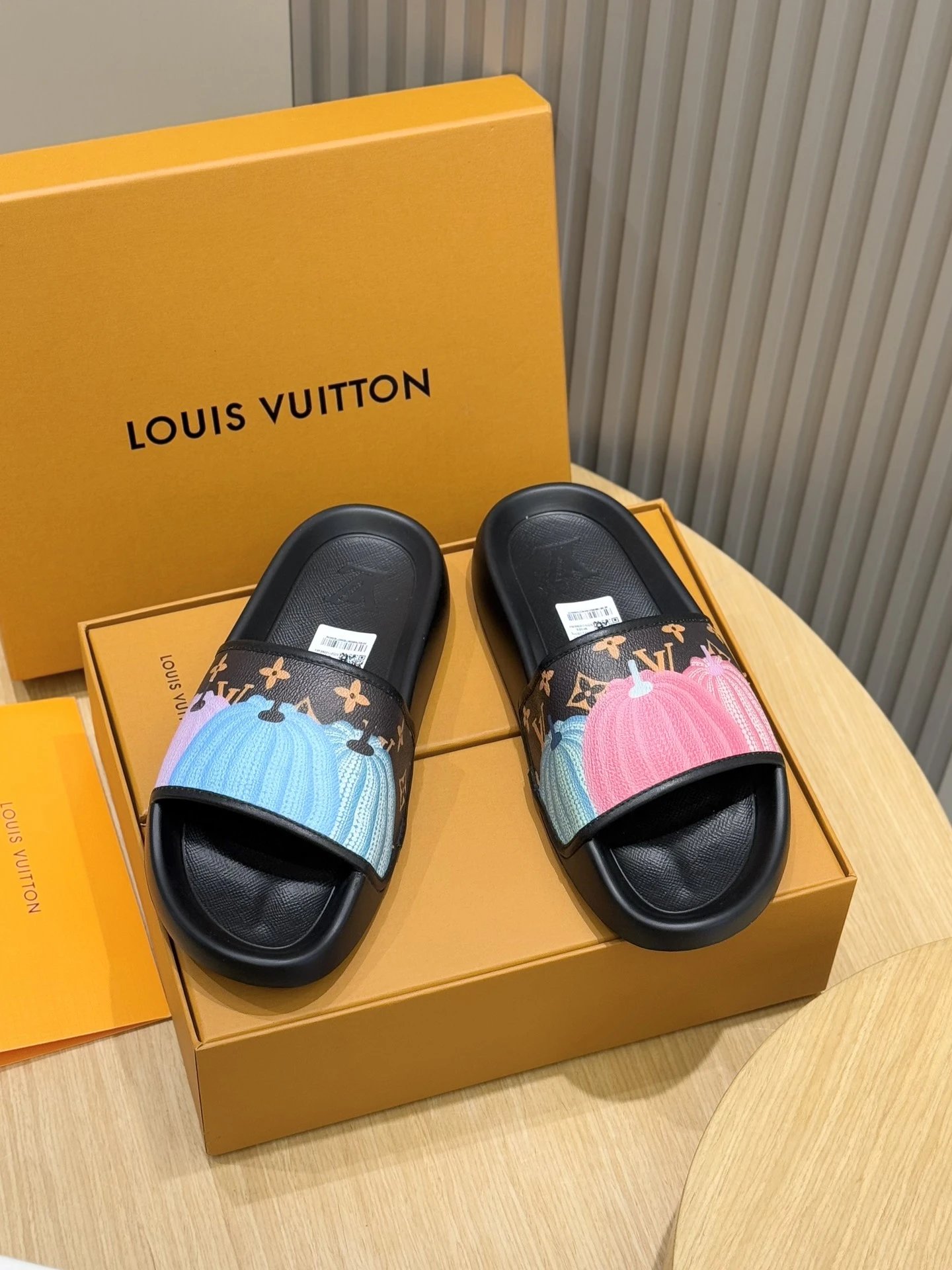 Louis Vuitton Slide Black Monogram Print Slippers