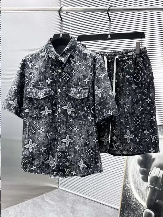 Louis Vuitton Monogram Gradient Blue Brown Short Sleeve Shirt And Shorts Set