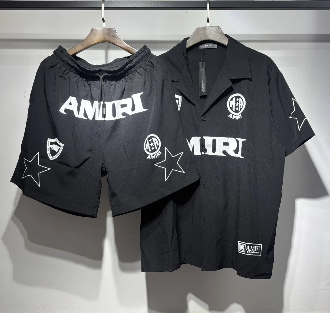 Black Graphic Print Short Sleeve Shirt and Shorts Set