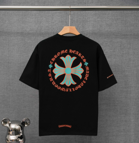 Chrome Hearts Black Floral Cross Print Graphic T-Shirt