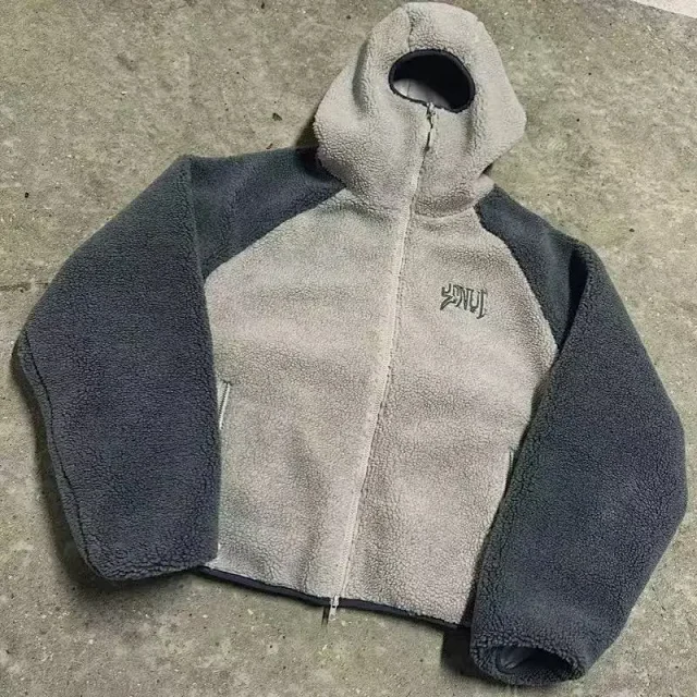 Unbranded Jackets Hooded zip-up sherpa fleece jacket with contrast raglan sleeves product detail image 3