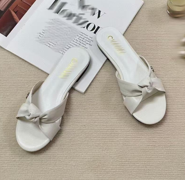 Cool women's outer wear fashion summer sexy round toe open toe bow beach flat support