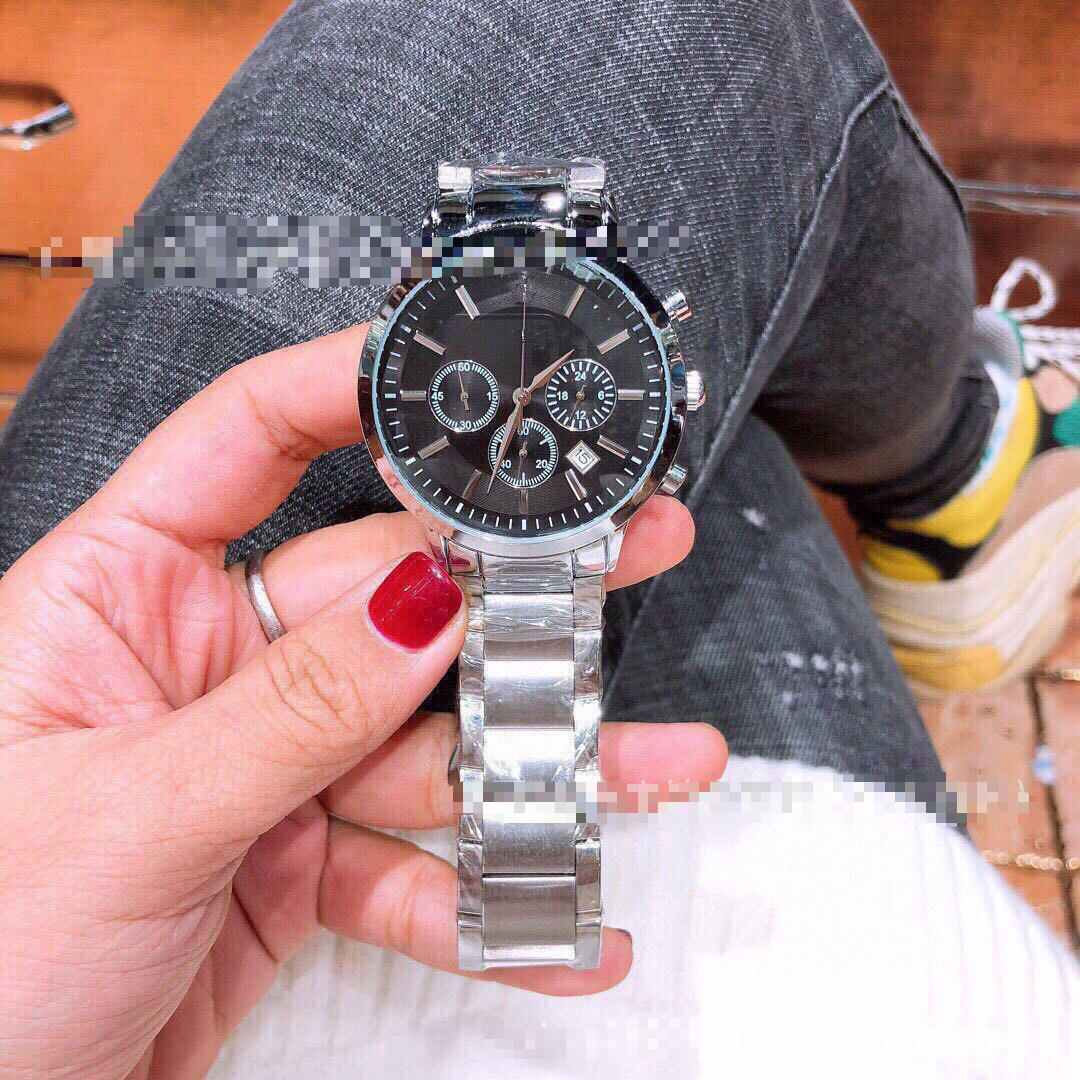 EMPORIO ARMANI Men's three-eye solid steel strap six-hand watch