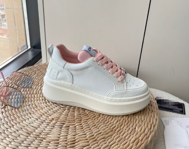 Chanel style biscuit shoes platform thick-soled white shoes with lace-up sneakers for women