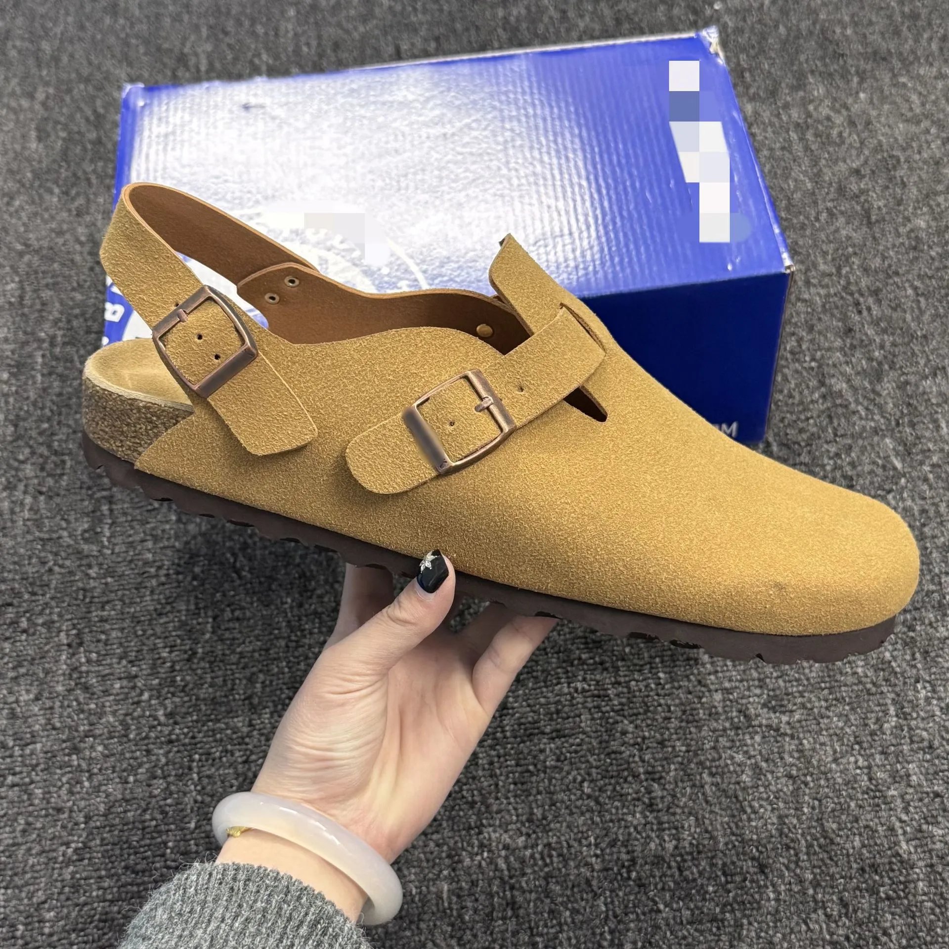 Birkenstocks with closed toe slippers for women, comfortable cork sole, solid color, casual