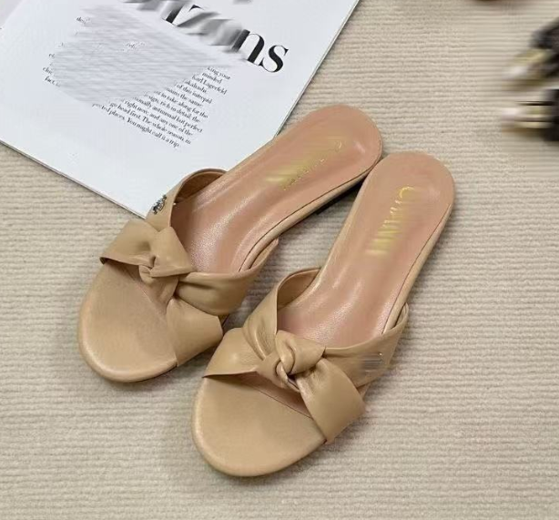 Cool women's outer wear fashion summer sexy round toe open toe bow beach flat support