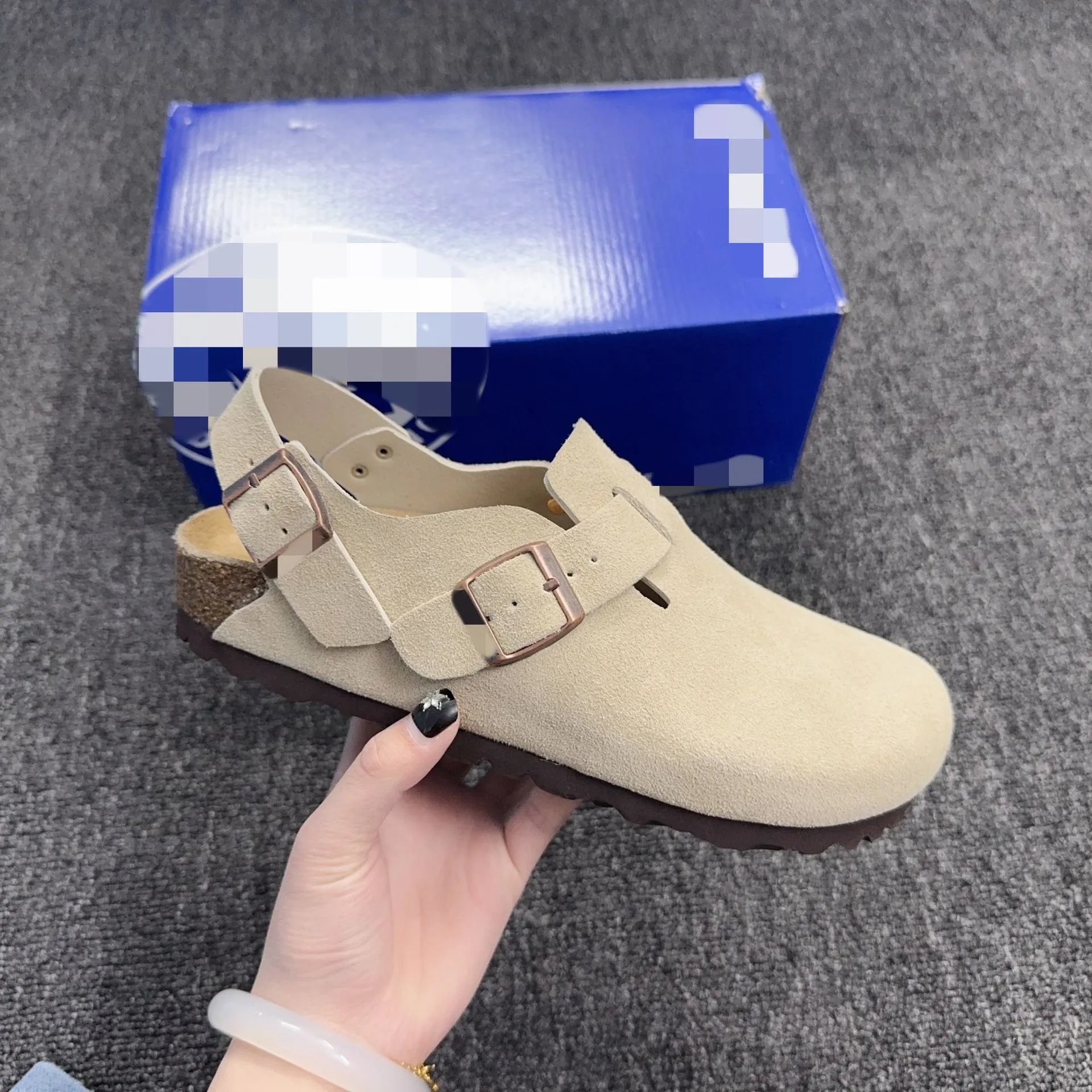 Birkenstocks with closed toe slippers for women, comfortable cork sole, solid color, casual