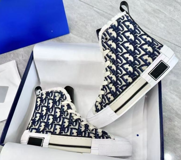 D's B23 high-top canvas breathable mesh letters all-match lace-up casual sneakers