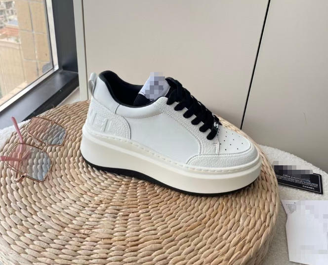 Chanel style biscuit shoes platform thick-soled white shoes with lace-up sneakers for women