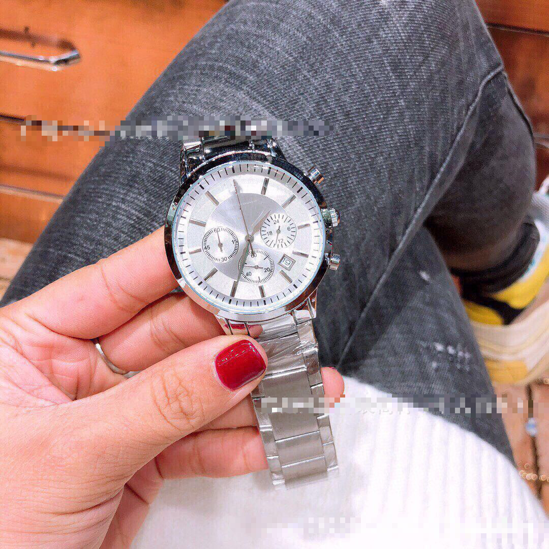 EMPORIO ARMANI Men's three-eye solid steel strap six-hand watch