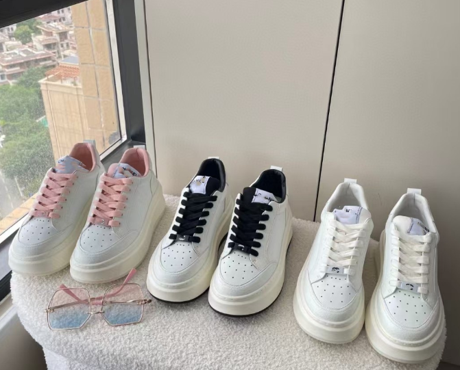 Chanel style biscuit shoes platform thick-soled white shoes with lace-up sneakers for women