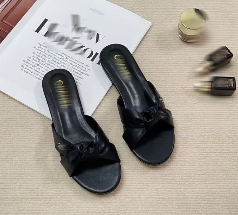 Cool women's outer wear fashion summer sexy round toe open toe bow beach flat support