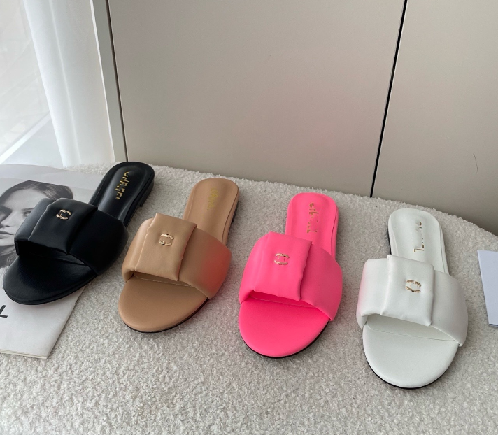 Chanel style women's summer home wear high round toe flat bottom single pillar slippers