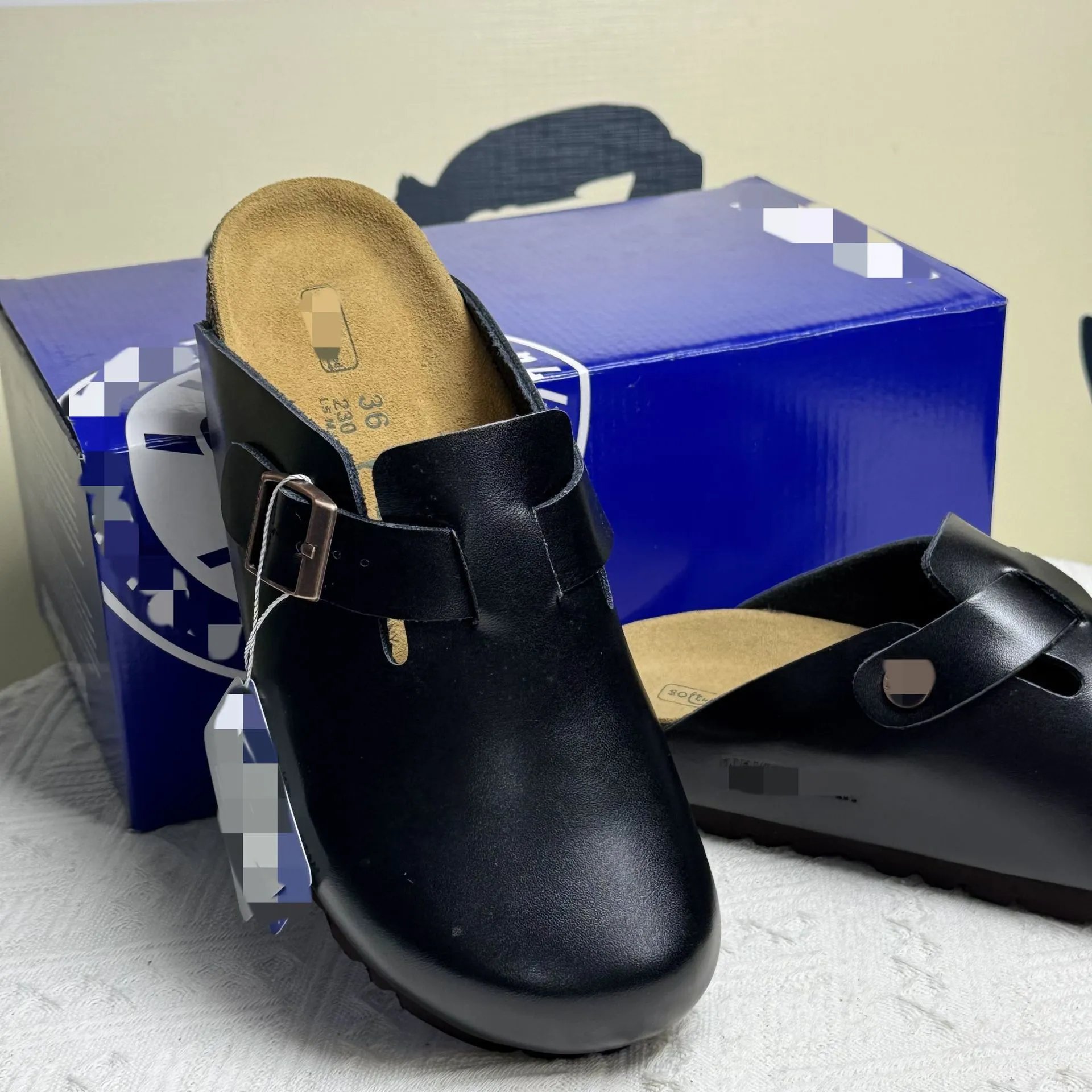 BK genuine leather thick-soled Birkenstocks women's high-heeled closed-toe slippers